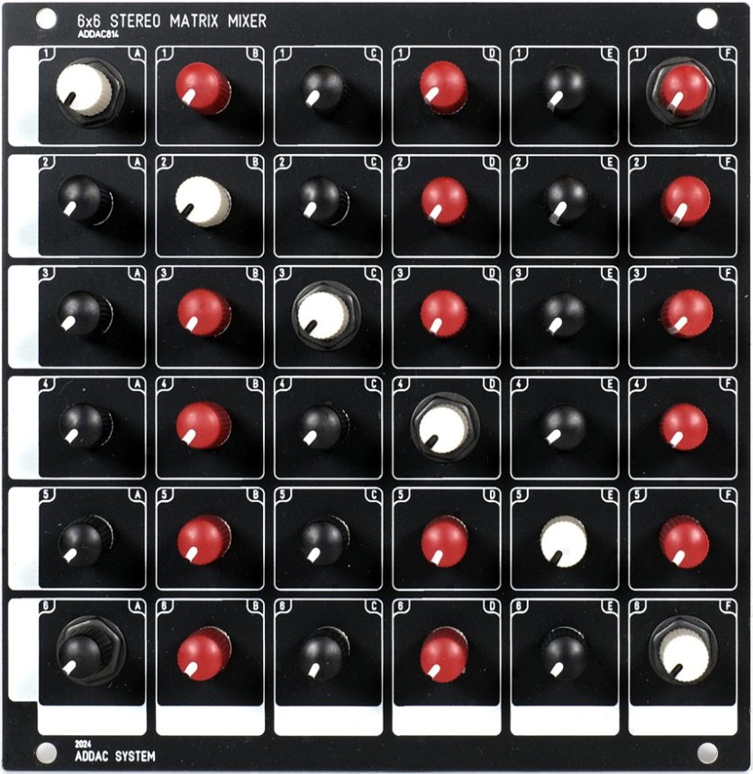 Panel image for ADDAC814 6x6 Stereo Matrix Mixer - Controls
